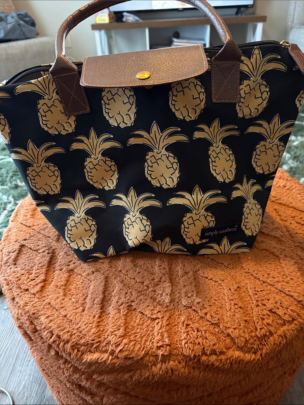 Simply Southern Black Tote with Gold Pineapple Print